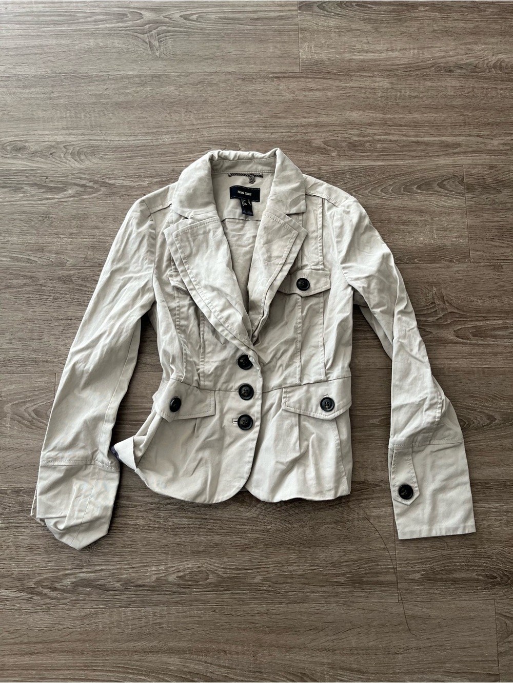 MNG Suit Mango Blazer Fitted Button Jacket Cream Beige Notch Lapel Women’s 6